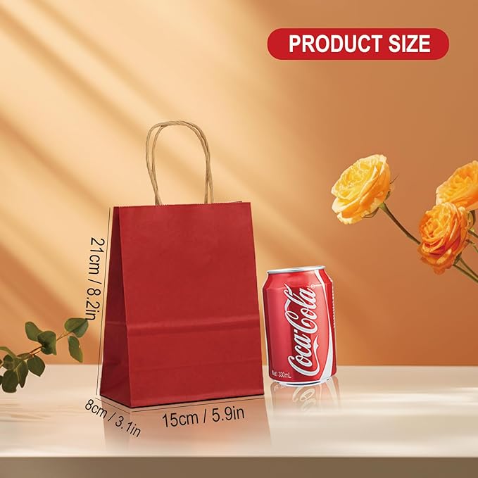 BAG BOX 50 Pack Small 5.9x3.1x8.25 Inch Red Kraft Paper Gift Bags - Image 2