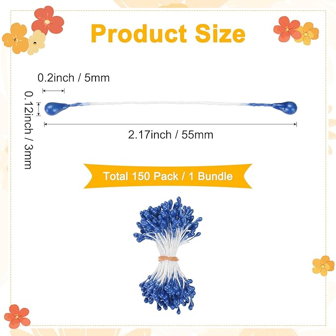 150-Pack Flower Stamens for Crafts, 5mm Double Heads Artificial Pearl Floral - Image 3
