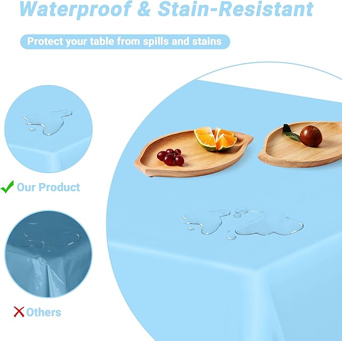 QZYL 12 PCS SkyBlue Plastic Tablecloths, 54 in x 108 in Dinner Table Cloths - Image 3