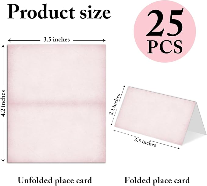 25 Pack Vintage Pink Place Cards, Editable Name Cards - Image 2