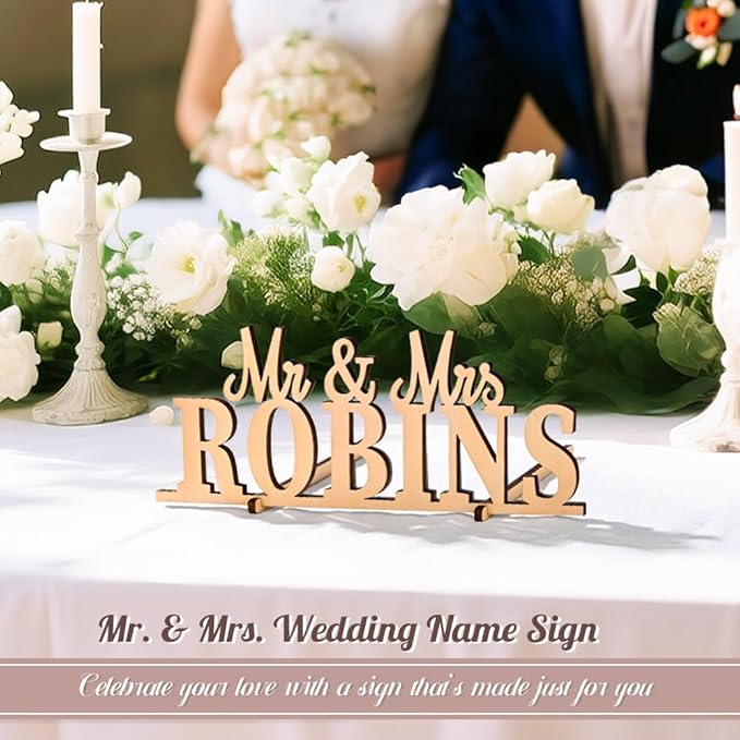 callie Personalized Mr and Mrs Wedding Table Name Sign, Custom Wooden Acrylic - Image 3