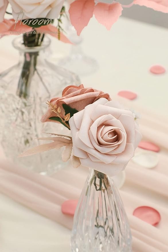 Floroom Artificial Flowers 25pcs Real Looking Warm Taupe & Nude Foam Fake Roses - Image 6