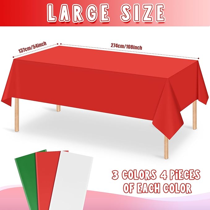 MASHAN 12 Pack Christmas Tablecloth Bulk, Rectangle Italy Theme Table Covers - Image 2