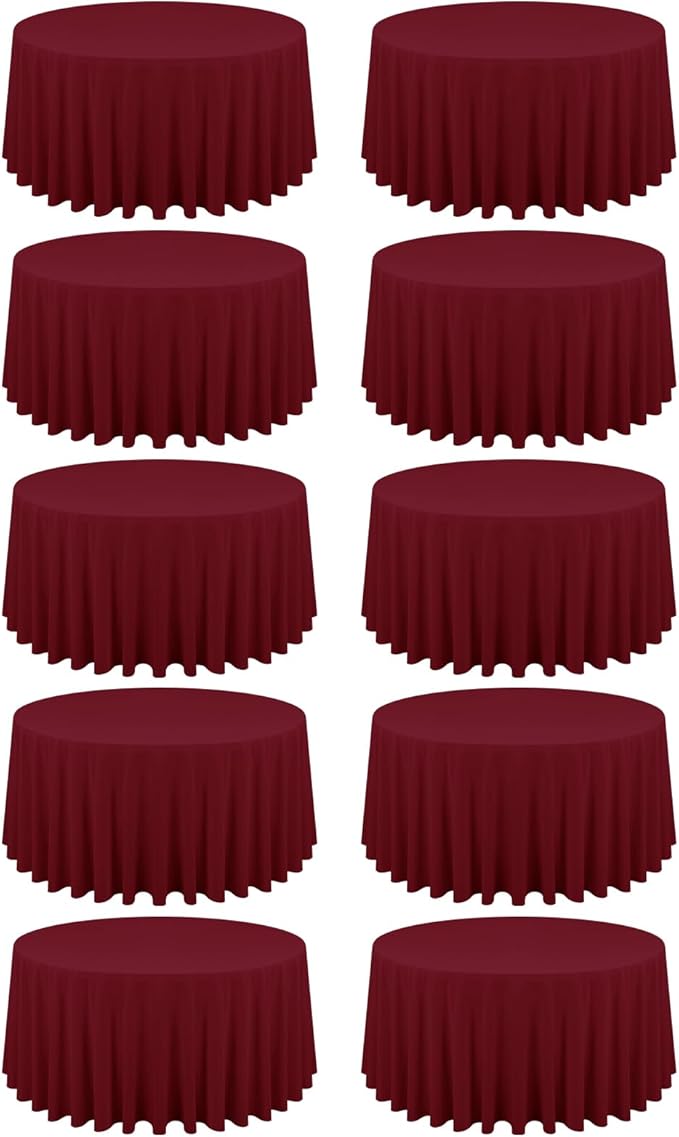 10 Pack Burgundy Round Tablecloths by REWOMC