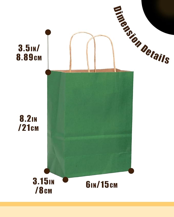 qiqee 50-Packs Gift Bag with Handles Bulk Kraft Deep Green Paper Bags Multiple - Image 4