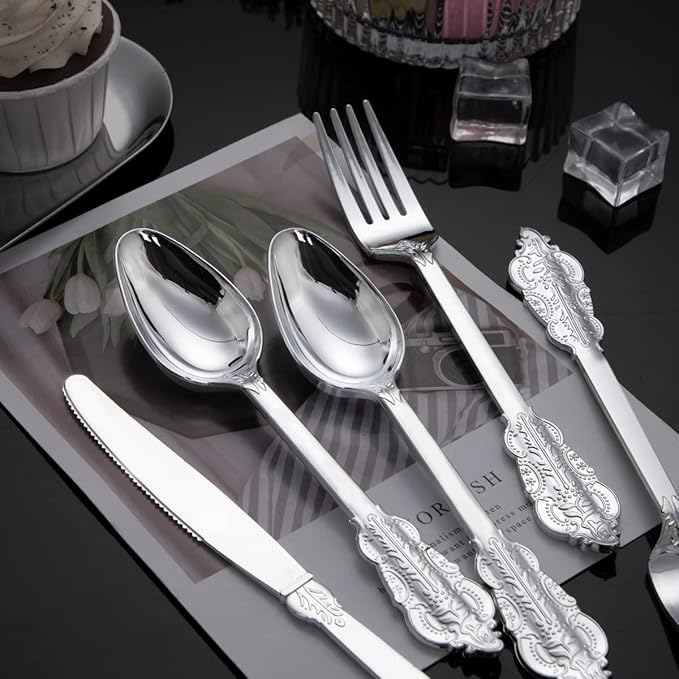 WDF 200 Pieces Silver Plastic Silverware Disposable - Image 5