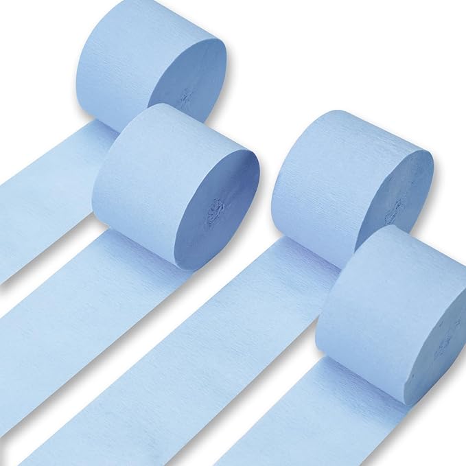 PartyWoo Light Blue Crepe Paper Streamers 4pcs 328ft Pack of Slate Blue Beige by PartyWoo