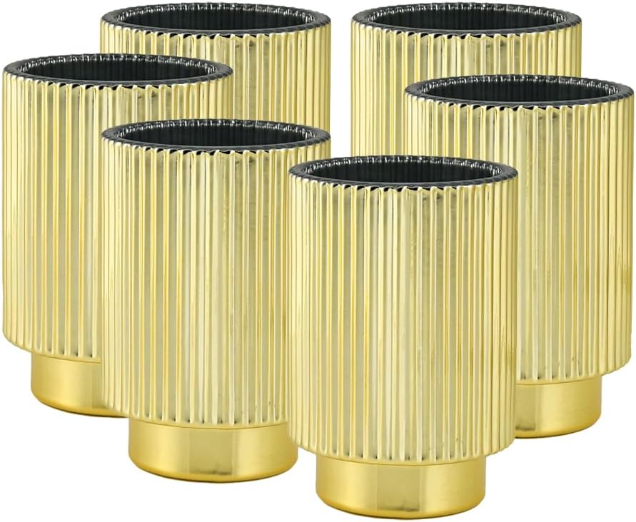 Serene Spaces Living Gold Ribbed Pedestal Glass Votive Holder, Table Centerpiece by SereneSpacesLiving