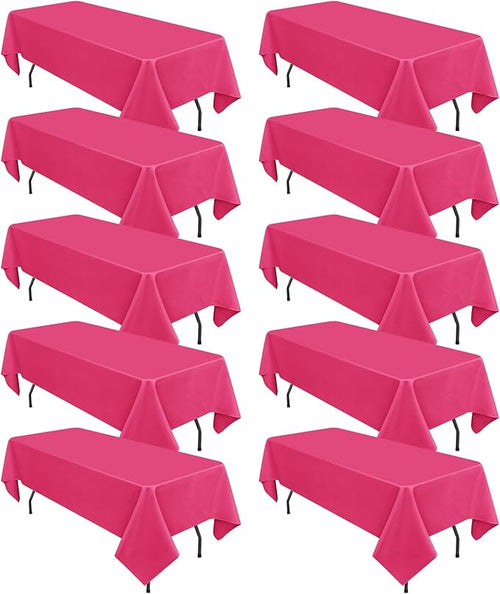 10 Pack Hot Pink Tablecloths for 6 Foot Rectangle Tables 60 x 102 Inch - 6ft by REWOMC