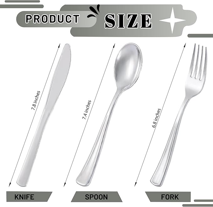 300Pieces Silver Plastic Silverware - Image 2