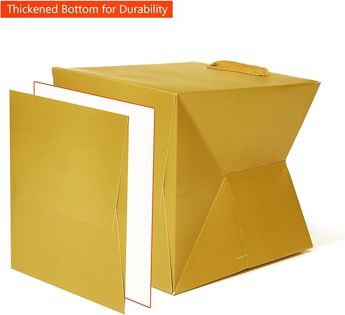 Gold Square Gift Bag 10 in Paper Gift Box Large Square Bottom Kraft Paper Bags - Image 4