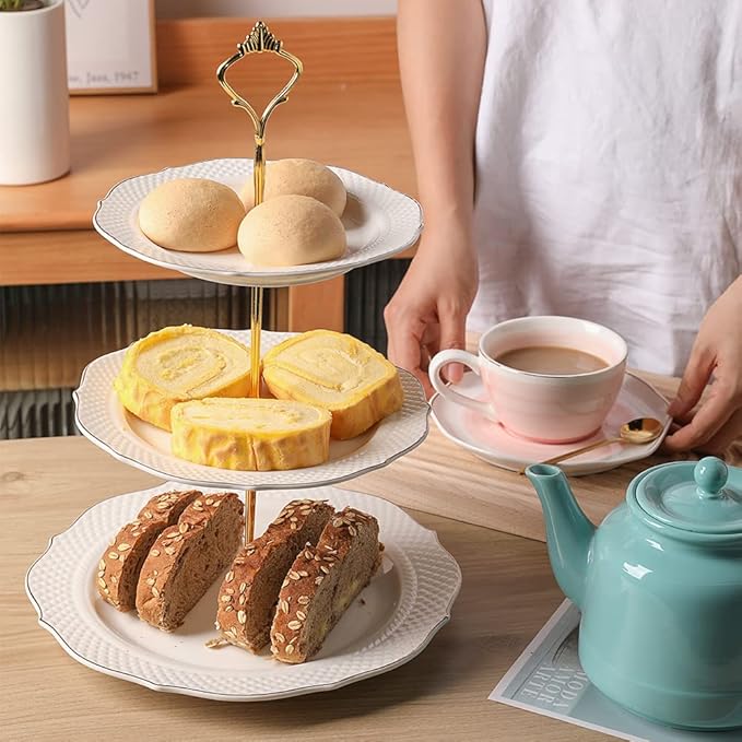 Sweejar 3 Tier Ceramic Cake Stand Wedding, Dessert Cupcake Stand - Image 4