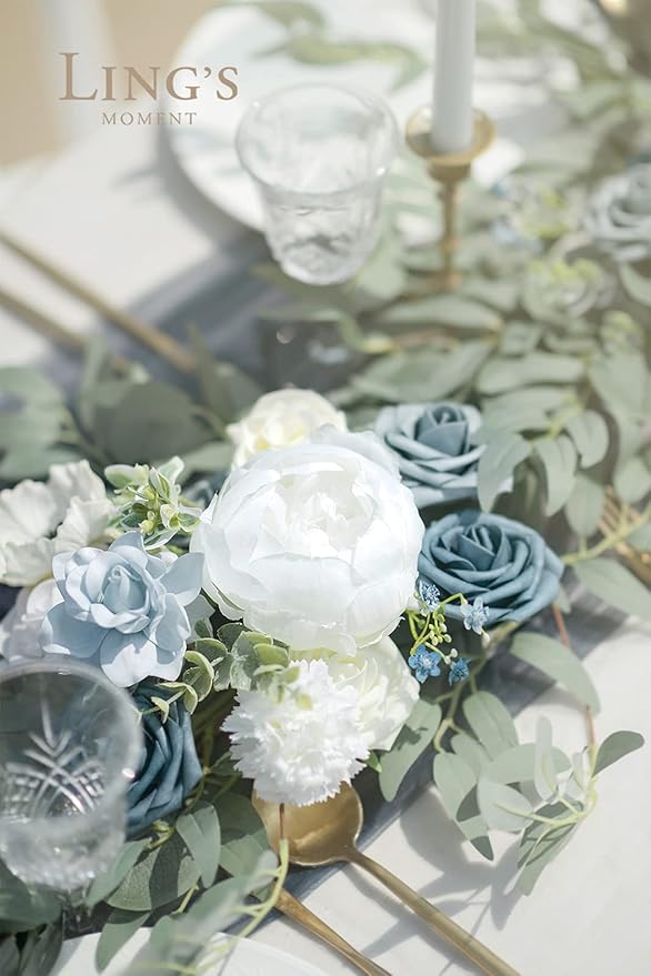 Ling's Moment Flower Garland - 6FT Eucalyptus & Rose - Sweetheart Table Decor - Image 9