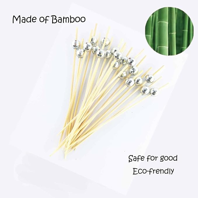 120 Pcs Glitter Ball Cocktail Picks 4.7" Drinks Fruits Hawaiian Party Food - Image 3