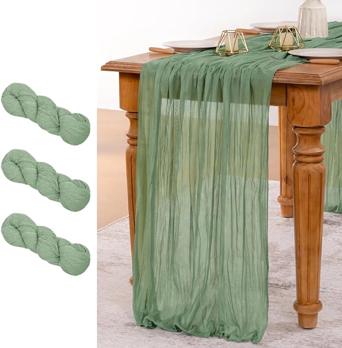 MLMW 3 Pack Sage Green Table Runner Cheesecloth Boho Gauze Rustic Cheese Cloth by MLMW