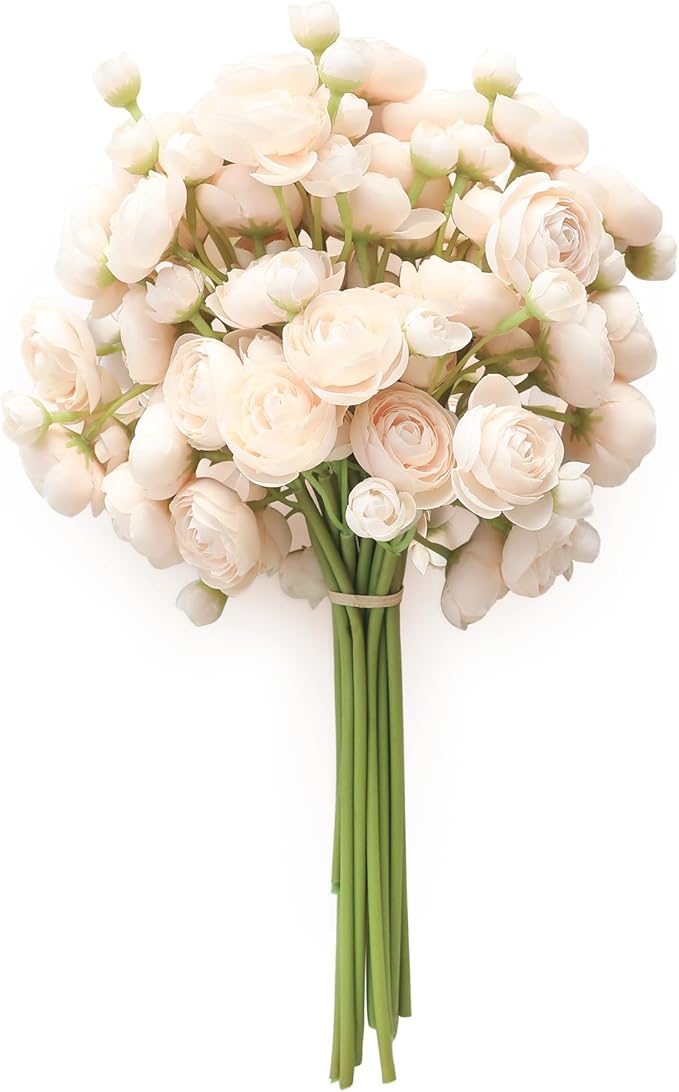 Floroom Ranunculus Artificial Flowers 18 Pcs Champagne Faux Silk Mini by Floroom