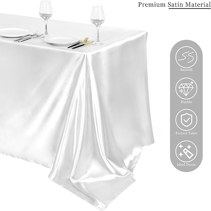 TURSTIN 8 Packs White Satin Tablecloth 102 x 58 Inch Overlay Satin Table Cover - Image 4