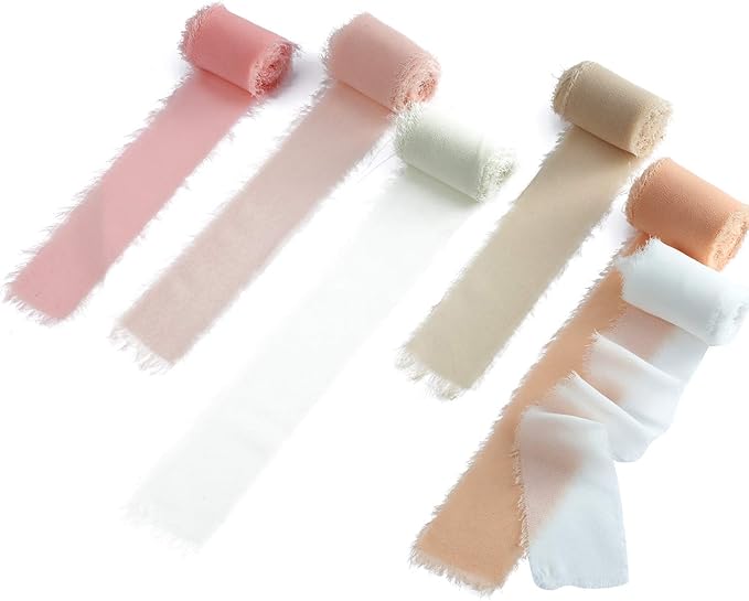6 Rolls Handmade Fringe Chiffon Silk Ribbon 1.5" x 3 Yd Colorful Ribbon - Image 7