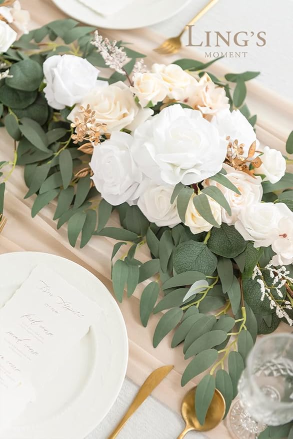 Ling's Moment Flower Garland - 6FT Eucalyptus & Rose - Sweetheart Table Decor - Image 5