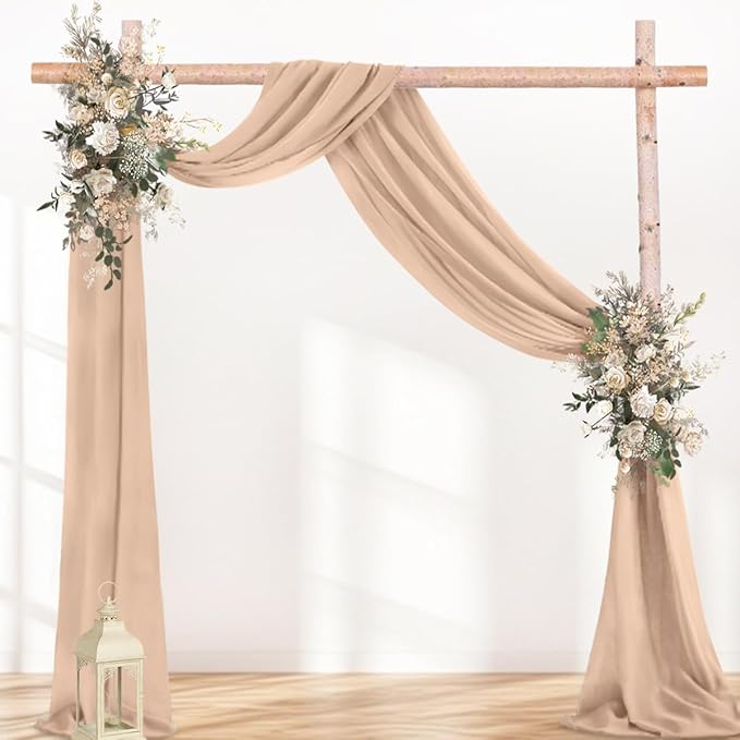 Fall Nude 2 Panels Wedding Arch Draping Fabric 29" x 20Ft Sheer Drapes Outdoor - Image 2