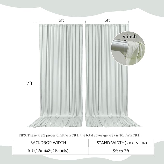 2 Panels Silver Backdrop Curtain, 10 x 7 Feet Background Curtains - Image 2