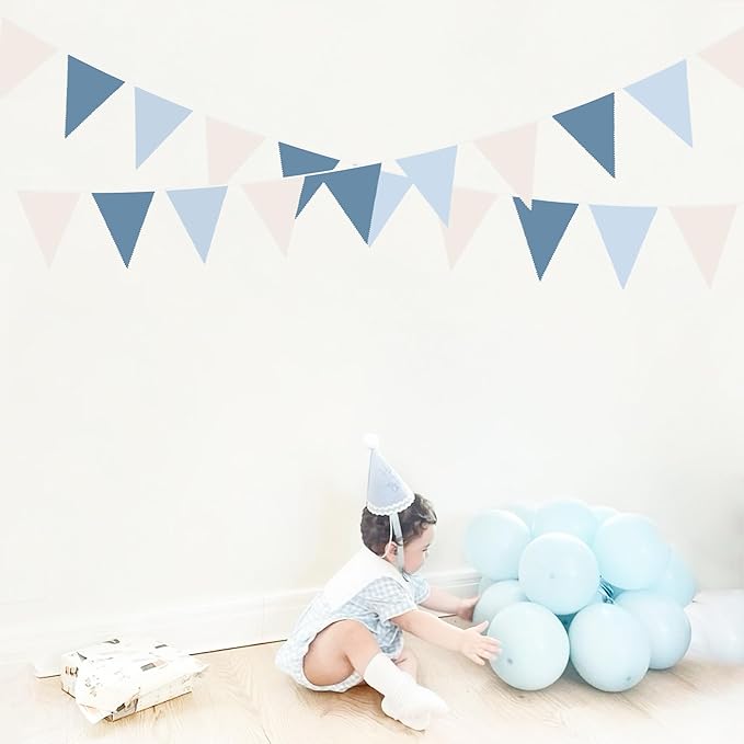 32Ft Blue Party Decorations Retro Blue Triangle Banner Flag Pennant Bunting - Image 4