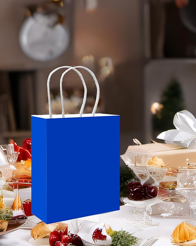 qiqee 50-Packs Gift Bag with Handles Bulk Diamond Blue Paper Bags Multiple Uses - Image 5