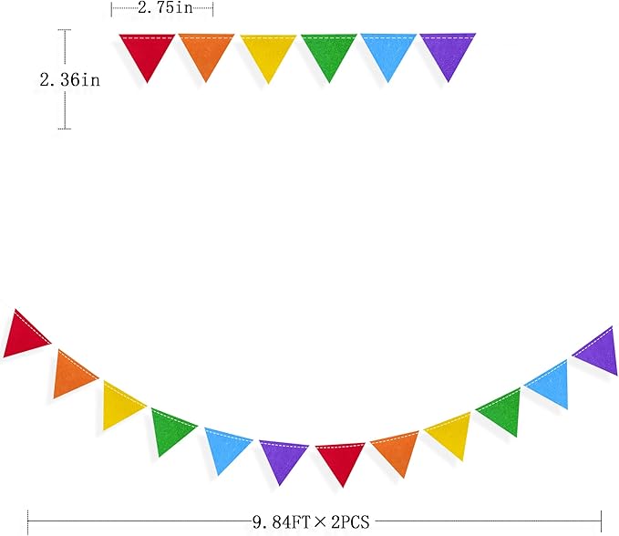 pinkblume Rainbow Party Decorations Colorful Felt Hanging Triangle Mini Bunting - Image 2