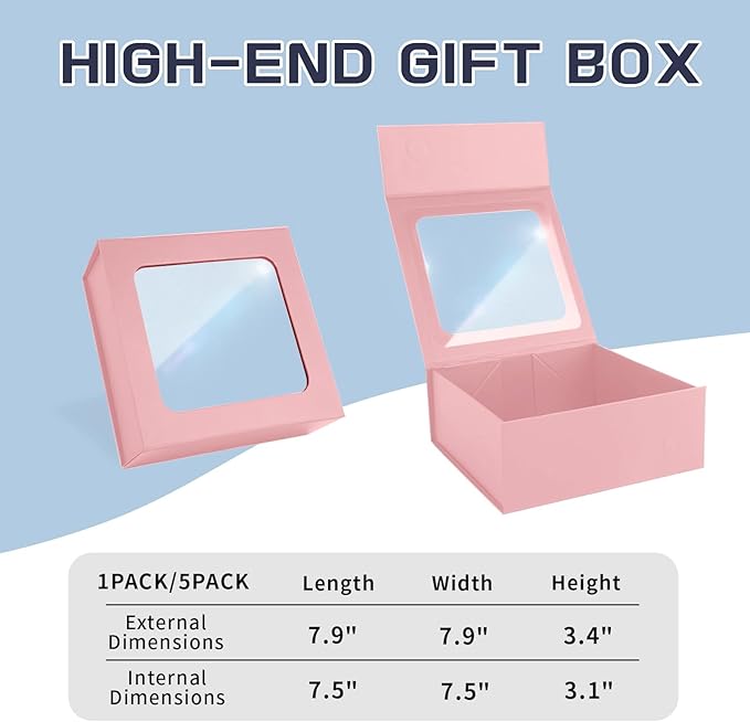 Pink Gift Boxes with Window, 7.5"x7.5"x3.1" Bridesmaid Boxe - Image 2