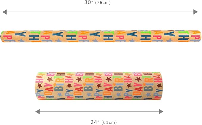 LaRibbons Birthday Wrapping Paper Jumbo 24 Inch x 417 Feet Half Ream Kraft Gift - Image 2