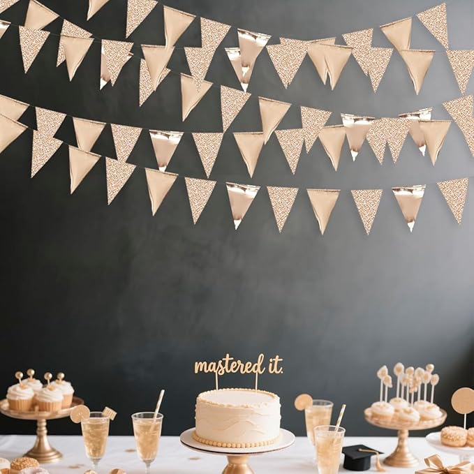 30Ft Champagne Gold Party Decorations Triangle Pennant Banner Gold Hanging - Image 3