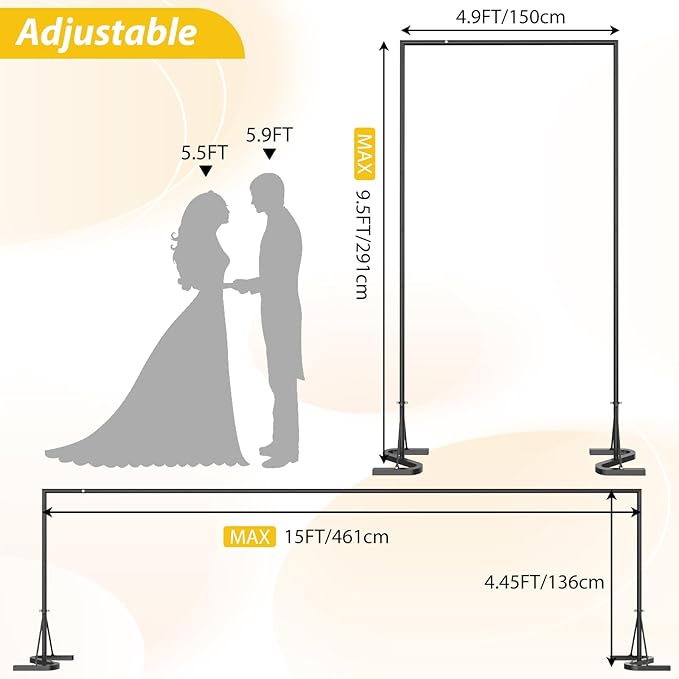 HAITRAL Black Backdrop Banner Stand 10x7 FT, Square Wedding Arch Balloon Metal - Image 3