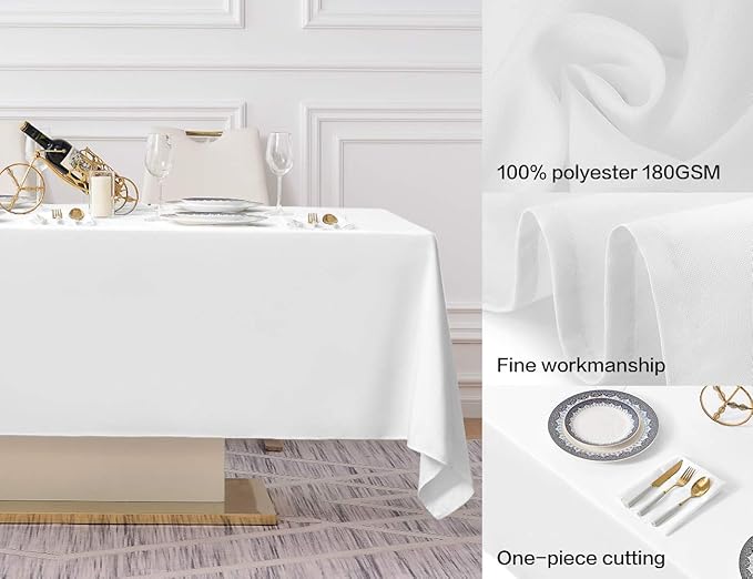 Surmente 10 Pack White Rectangle Tablecloth 60 x 102-inch Rectangular Polyester - Image 2