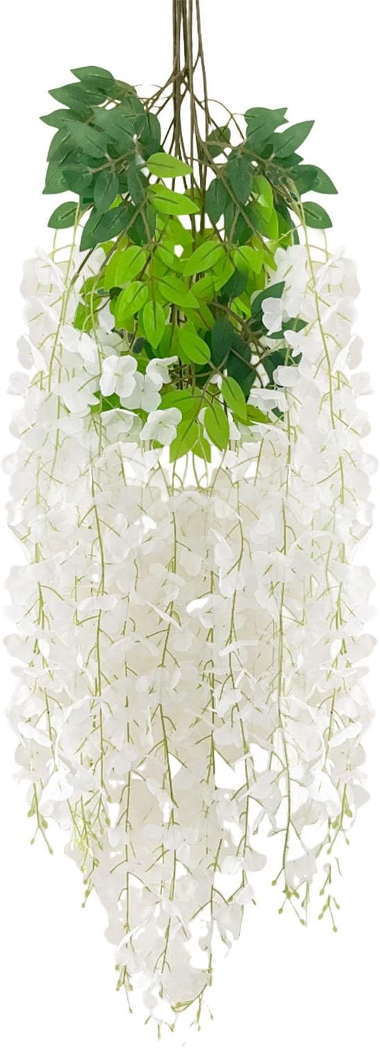 5 Pack White Wisteria Hanging Flowers Garland, 3.77 Feet Artificial Flower Vines by Luerbi