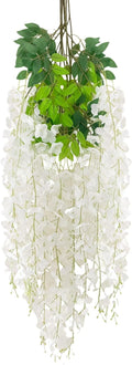 5 Pack White Wisteria Hanging Flowers Garland, 3.77 Feet Artificial Flower Vines by Luerbi