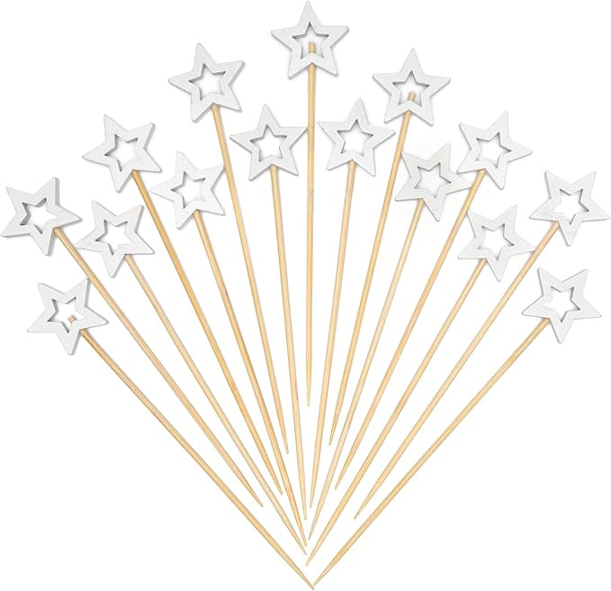 Minisland Big White Star Cocktail Picks, 5.5 Inch Long Bamboo Fancy Toothpicks by Minisland