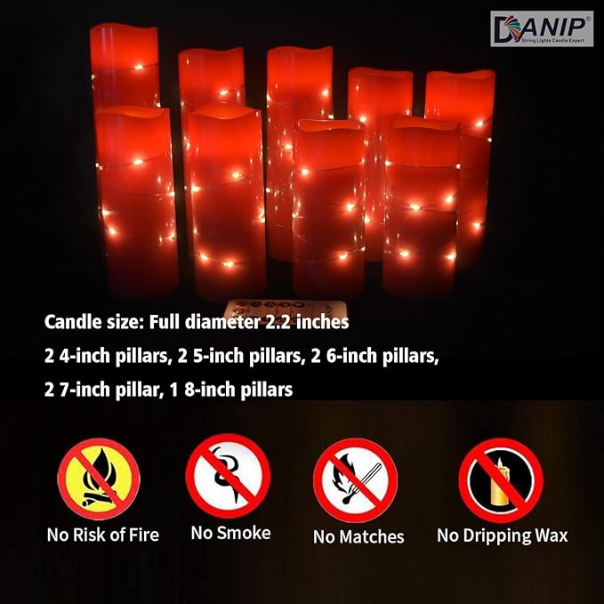 danip red flameless Candle, Built-in Star Cluster, 9 LED Candles, 11 Button - Image 5