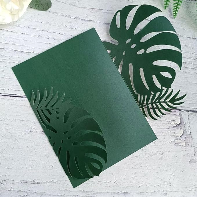 MillaSaw Emerage Green Laser Cut Invitation, Plame Wedding Laser Cut Jacket - Image 3