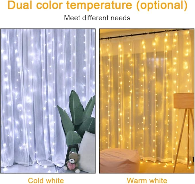 AOMIG Fairy Curtain Lights, 300 LED White Window Curtain String Light, 8 Modes - Image 5