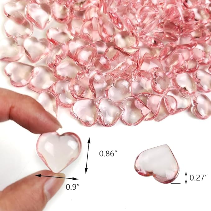 200 Pcs Pink Acrylic Heart Shaped Crystals, 0.9 Inch Heart Crystal Rhinestones - Image 4