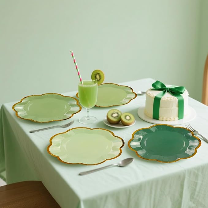 48Pcs Sage Green Scalloped Party Plates - Image 5