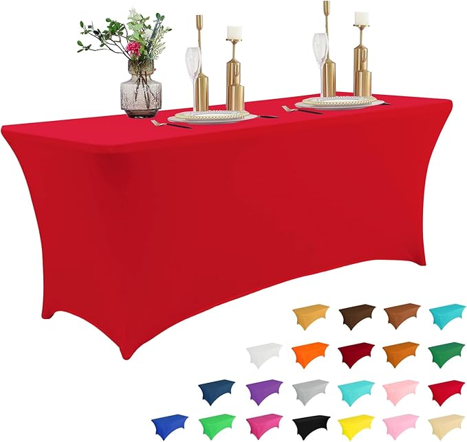 IVAPUPU 4FT Table Cloth for Rectangular Fitted Events Stretch Red Table Covers by IVAPUPU