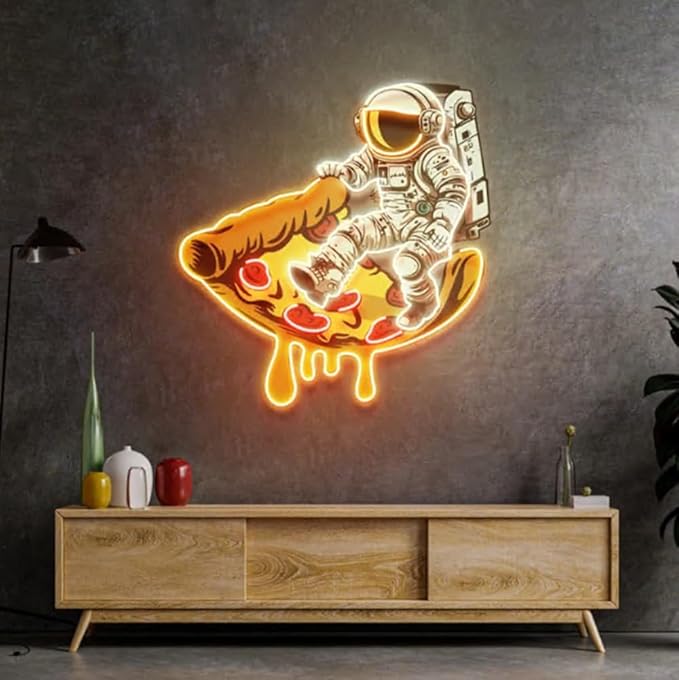 Astronaut on Pizza Neon Sign: Custom Business Logo LED Wall Art Size:20inch - Image 2