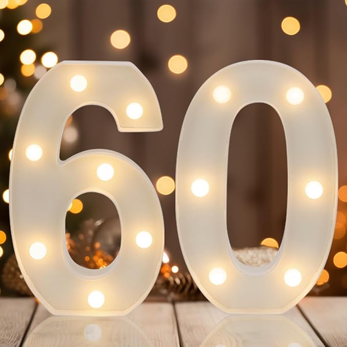 Decorative Led Light Up Numbers, 60th Birthday Decorations, Warm White Led by Weareyourgoodpartners