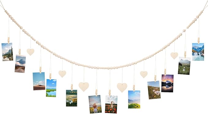 joycraft 5Ft Photo Banner with Clips, Photo Garland with Wooden Beads, Photo by joycraft
