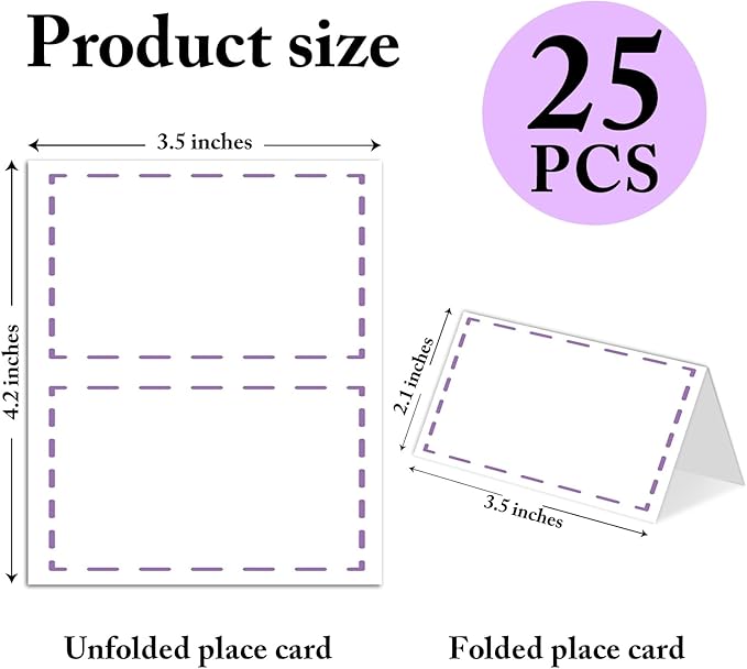 25 Pack Purple Lines Place Cards, Editable Name Cards - Image 2