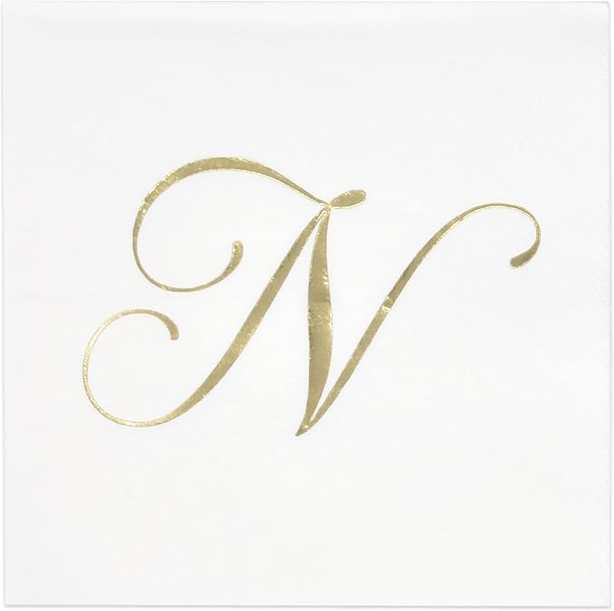 Gift Boutique 100 Gold Monogram Cocktail Napkins Letter N Disposable Paper Pack by GiftBoutique