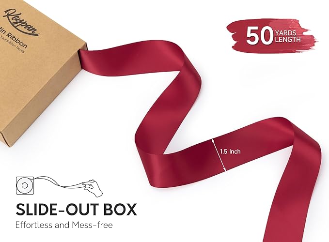Burgundy Satin Ribbon 1-1/2 Inch x 50 Yards Double-Faced Ribbons - Image 2