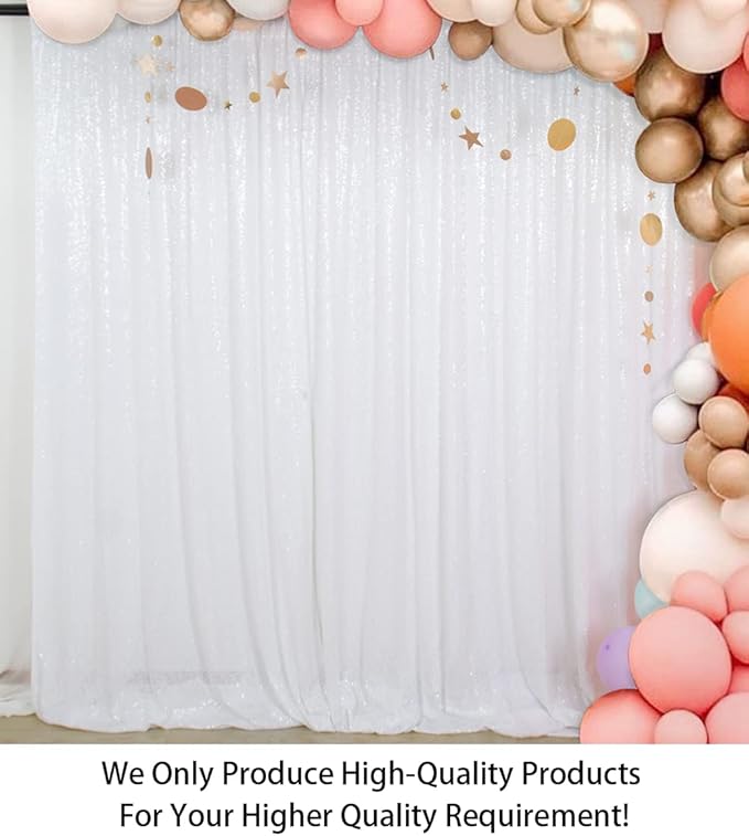 ShinyBeauty 20ftx10ft-White-Sequins Fabric Backdrop Curtain Sequin Photo Booth - Image 2