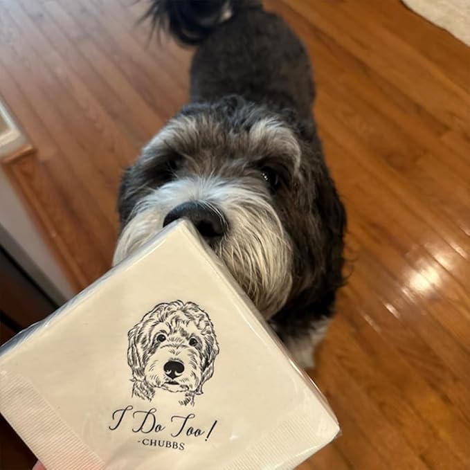 Luxury Personalized Illustrated Dog Wedding Napkins, Personalized Photo Napkins - Image 4